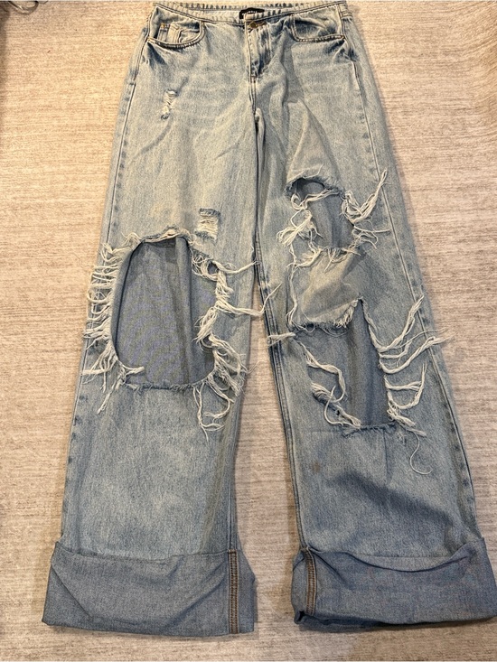 Retrofete Denim - Retrofete Light Wash Distressed Wide Leg Jeans size 26